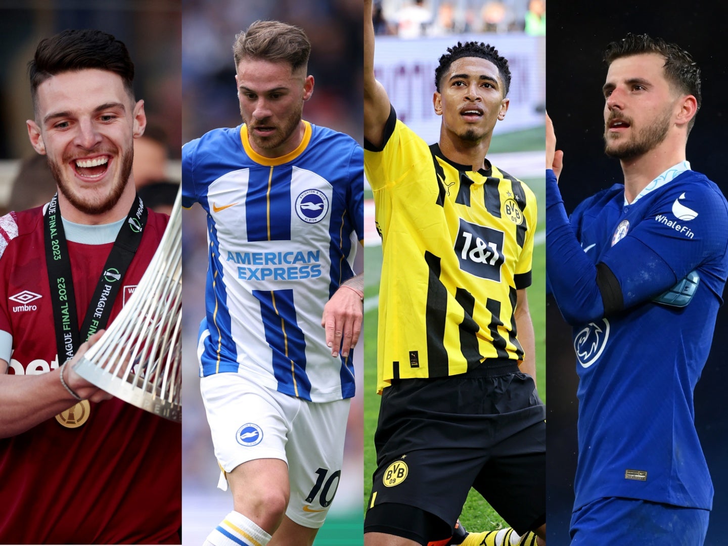 Declan Rice, Alexis Mac Allister, Jude Bellingham and Mason Mount could be key midfield movers this summer