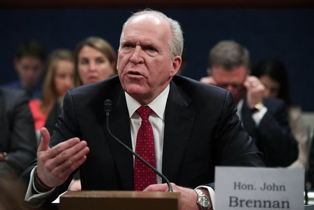 <p>Former Director of the U.S. Central Intelligence Agency (CIA) John Brennan testifies before the House Permanent Select Committee on Intelligence on Capitol Hill, May 23, 2017 in Washington, DC. Brennan is discussing the extent of Russia's meddling in the 2016 U.S. presidential election and possible ties to the campaign of President Donald Trump</p>