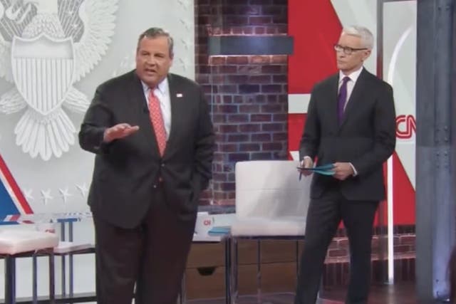 <p>Chris Christie speaks at a CNN town hall hosted by Anderson Cooper</p>