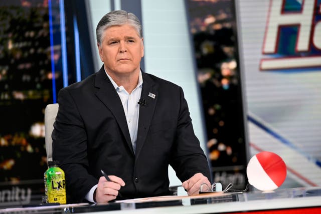 <p>Sean Hannity on set at Fox News </p>