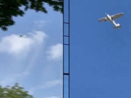 Michael Arnold’s plane is seen flying low over Schuylerville, New York