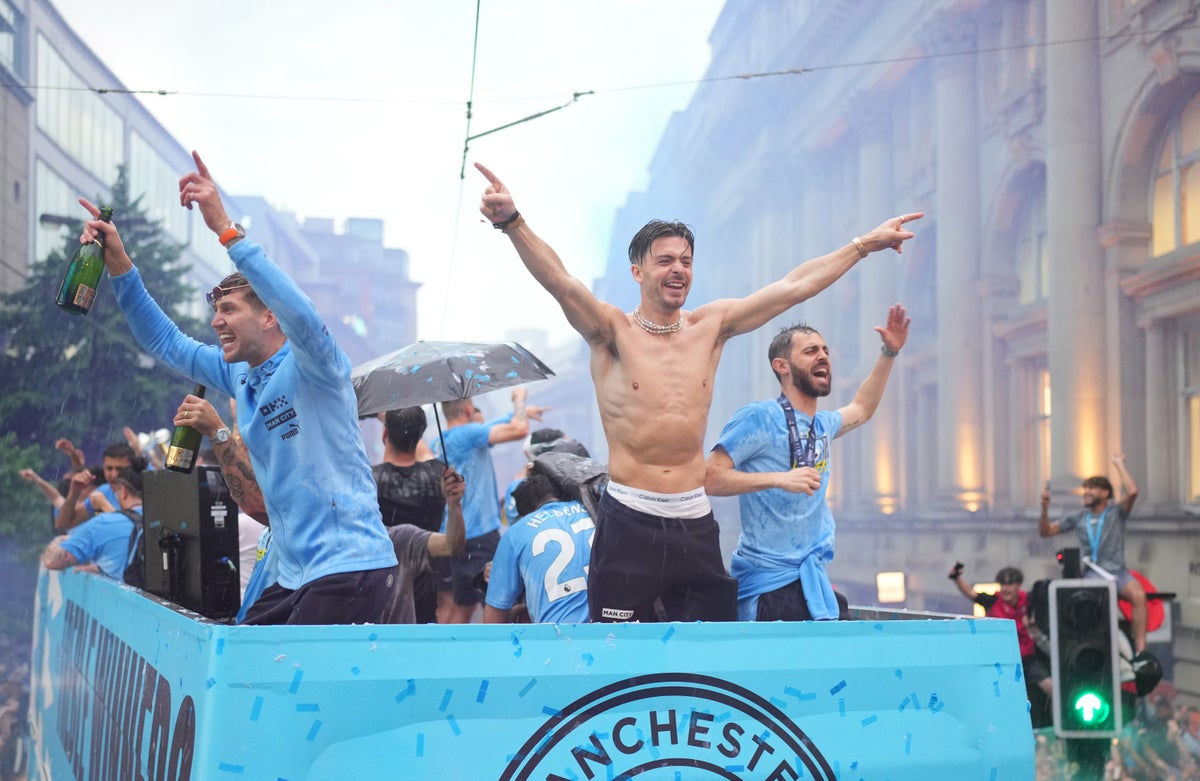 Jack Grealish says he hasn’t slept for 24 hours as he revels in Man City victory parade