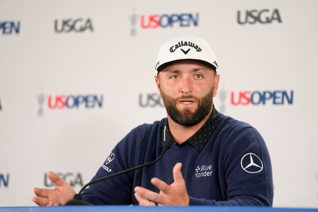 Jon Rahm speaks during a news conference before the 123rd US Open at Los Angeles Country Club (Chris Carlson/AP)