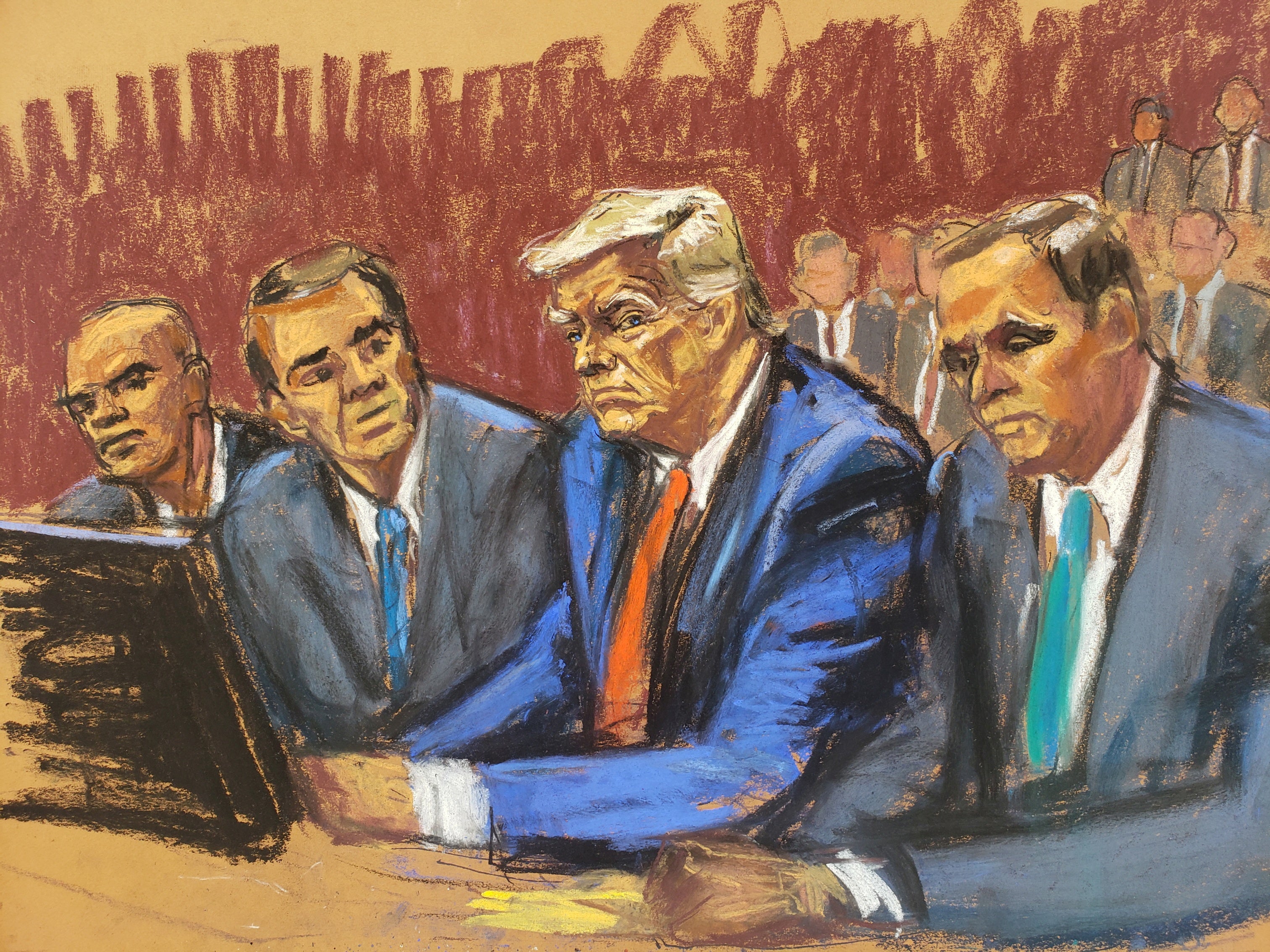 <p>Former U.S. President Trump appears on classified document charges after a federal indictment at Wilkie D. Ferguson Jr. United States Courthouse, alongside his aide Walt Nauta and attorneys Chris Kise and Todd Blanche in Miami, Florida, U.S., June 13, 2023</p>