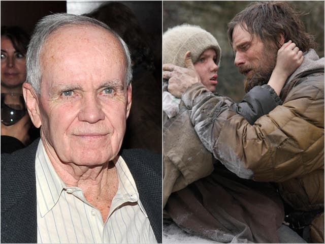 <p>Cormac McCarthy (left) and Viggo Mortensen (far right) and Kodi Smit-McPhee in ‘The Road’</p>