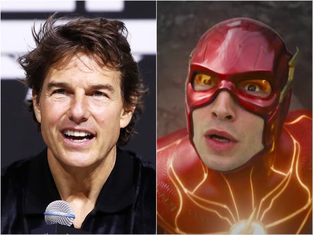 <p>Tom Cruise (left) and Ezra Miller in The Flash</p>
