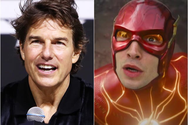 <p>Tom Cruise (left) and Ezra Miller in The Flash</p>
