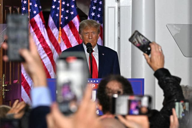<p>Former US President Donald Trump delivers remarks at Trump National Golf Club Bedminster in Bedminster, New Jersey, on June 13, 2023</p>