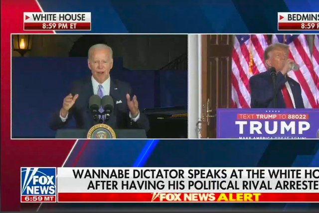 <p>Fox News chyron calls Biden ‘wannabe dictator’ while Trump plays down charges over mishandling nuclear secrets</p>