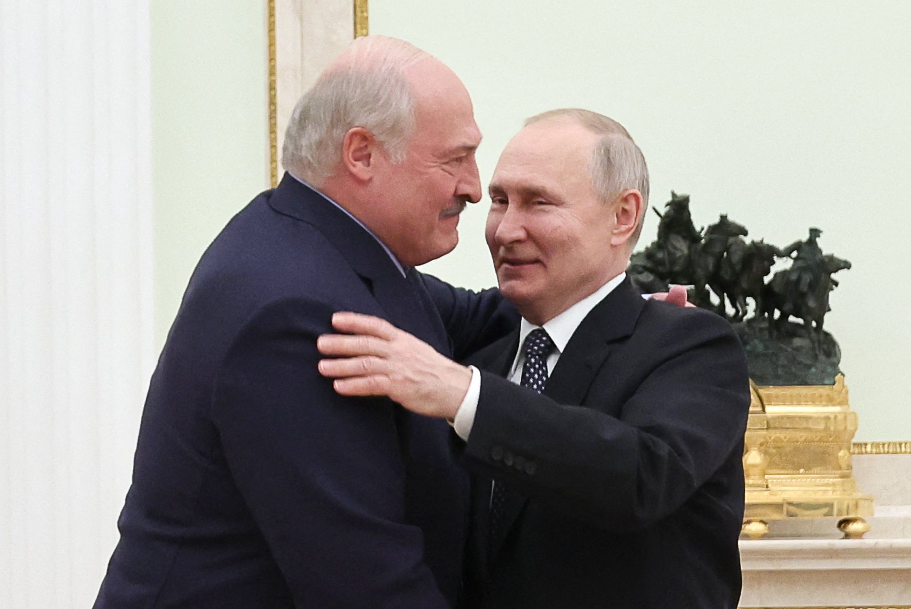 <p>Vladimir Putin meets with the Belarusian president Alexander Lukashenko at the Kremlin in Moscow </p>