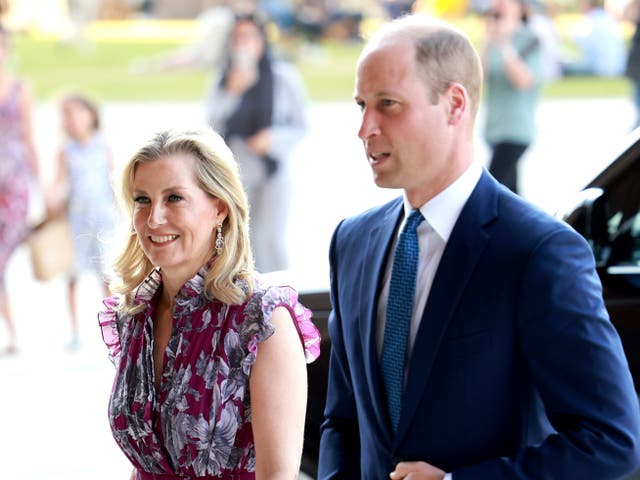 <p>Sophie, Duchess of Edinburgh and Prince William, Prince of Wales attend a private screening of "Rhino Man", hosted by United For Wildlife at Battersea Power station on June 13, 2023</p>