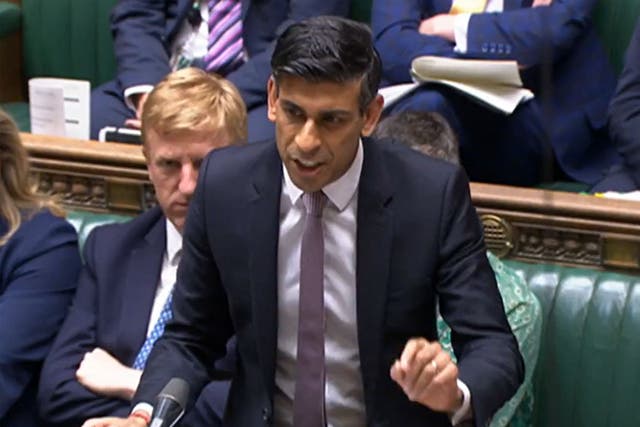 <p>Rishi Sunak, at PMQs on Wednesday, is pinning his election hopes on being able to shrink inflation</p>