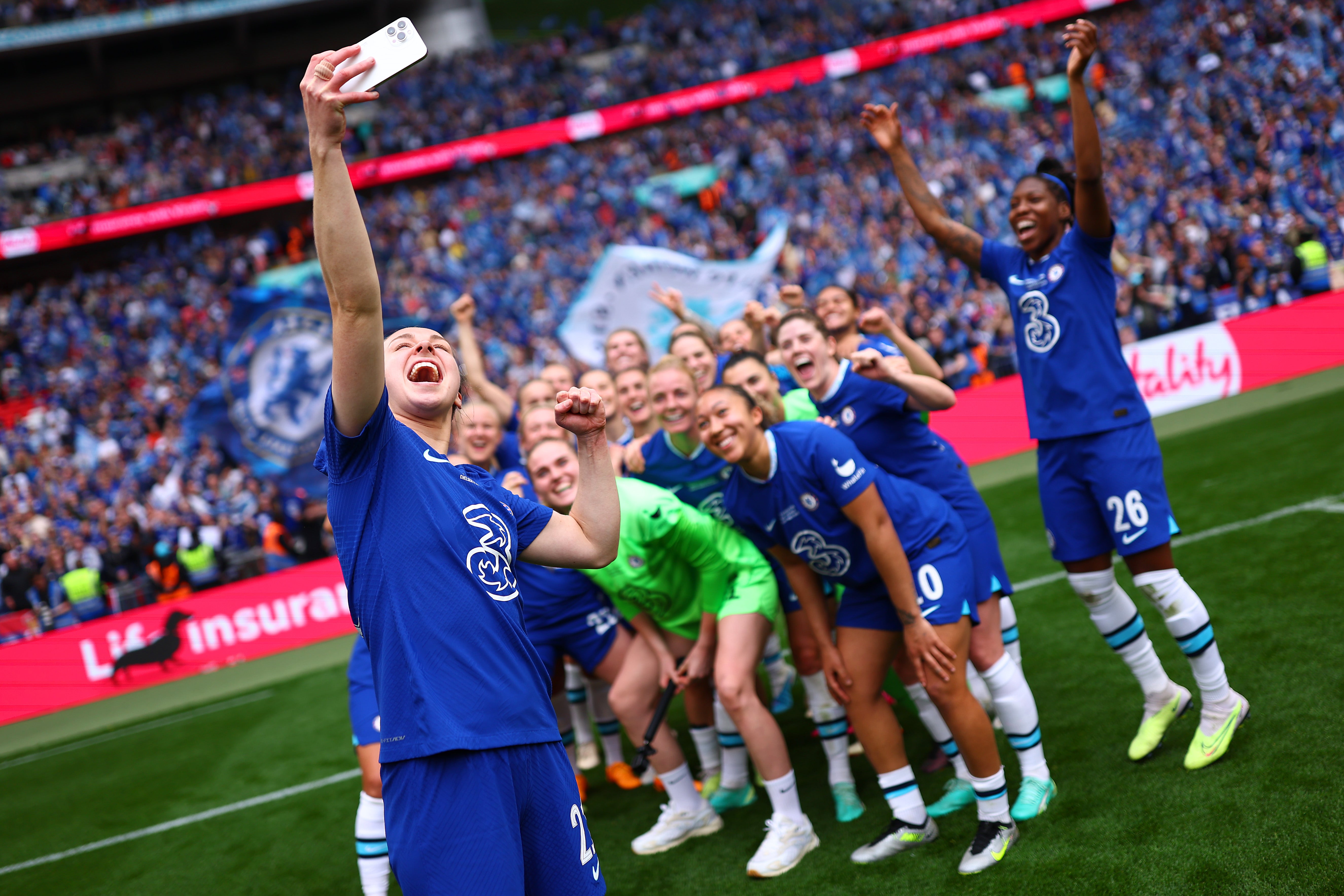 <p>‘Three, two, won’: phone network company Three sponsors women’s league and FA Cup winners Chelsea </p>