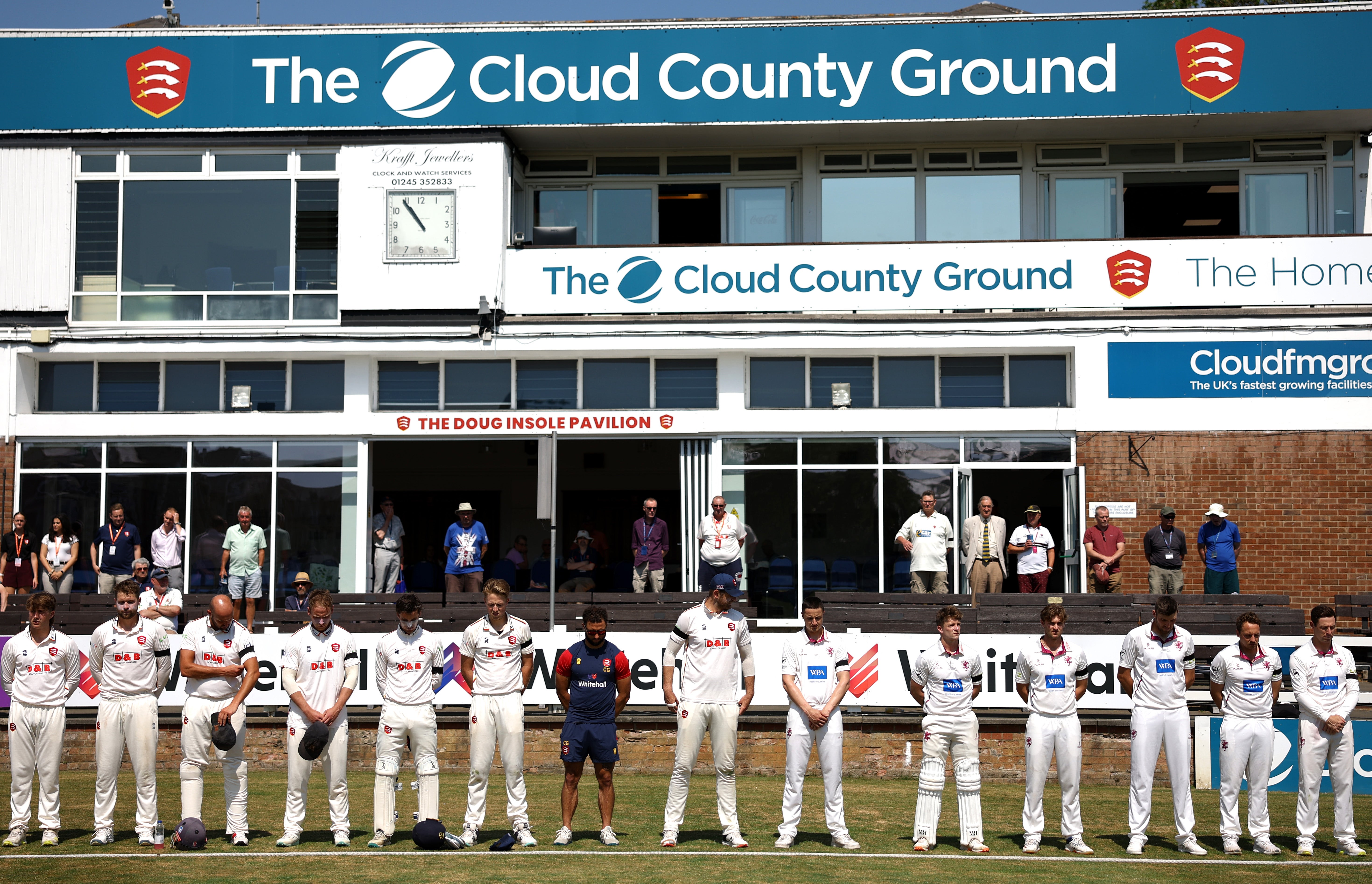 A minute’s silence his held in remembrance of the victims of the Nottingham attacks prior to the LV= Insurance County Championship Division 1 match between Essex and Somerset at Cloud County Ground