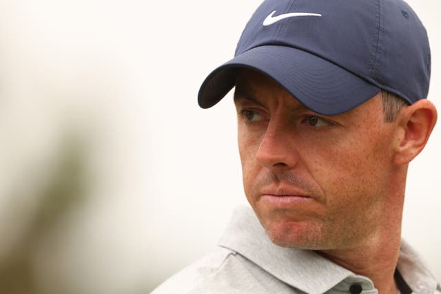 <p>Rory McIlroy of Northern Ireland looks on during a practice round prior to the US Open</p>