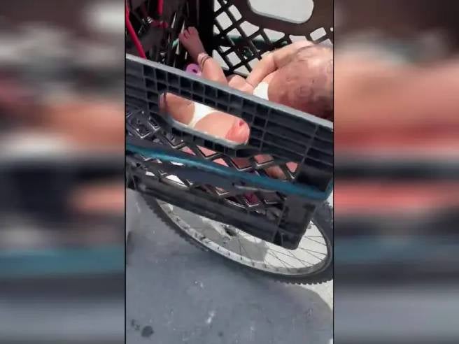 Indianapolis woman Blossum Kirby transported twin babies across the city in a crate strapped to her bicycle
