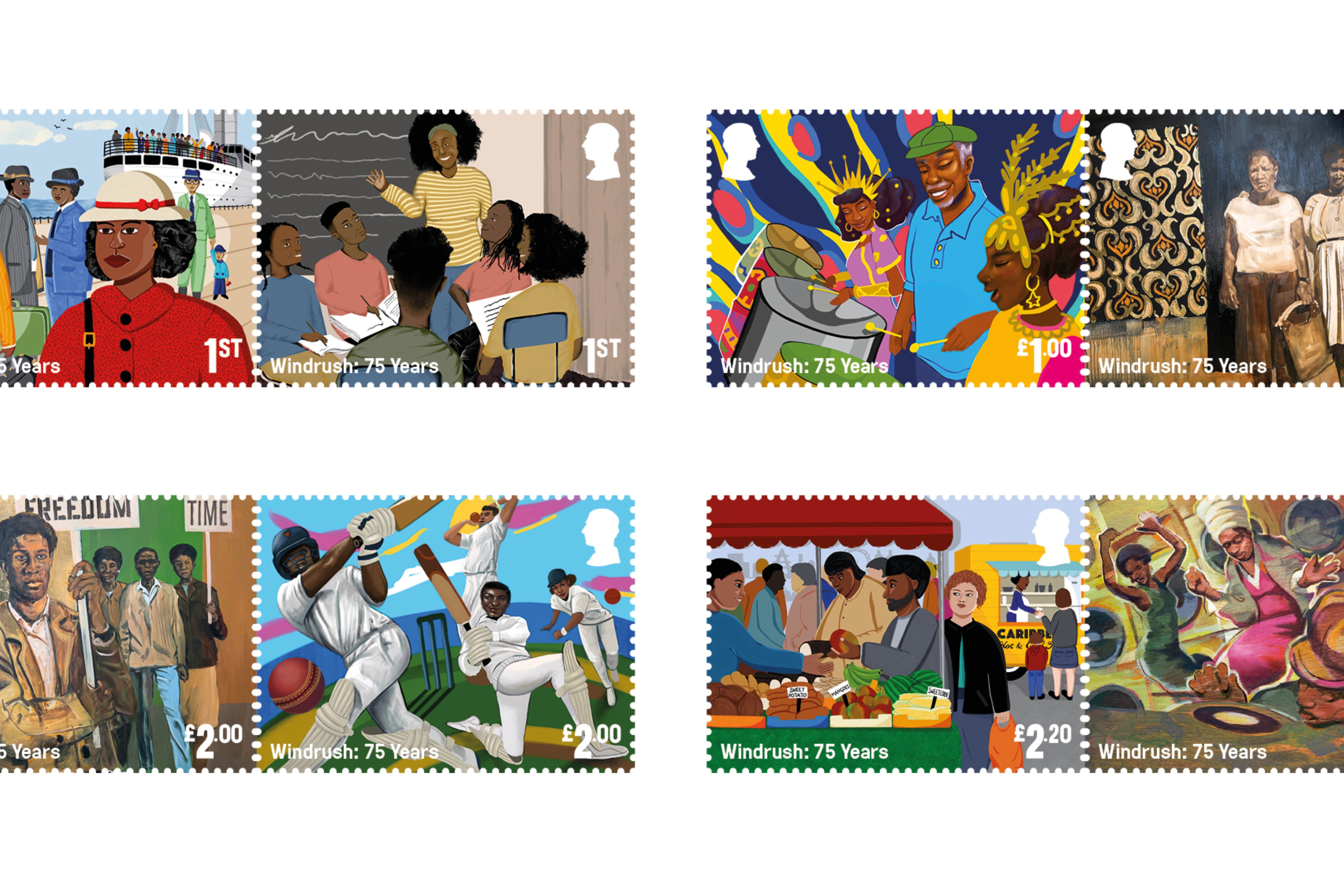 a new set of stamps released by Royal Mail making the 75th Anniversary of the arrival of MV Empire Windrush to the UK on June 22 1948 (Royal Mail/PA)