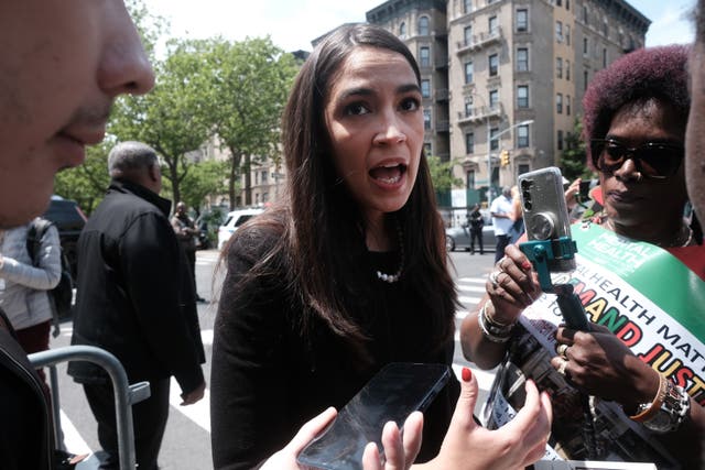 <p>lexandria Ocasio-Cortez attends the funeral for Jordan Neely at Mount Neboh Baptist Church in Harlem on May 19, 2023 in New York City. </p>
