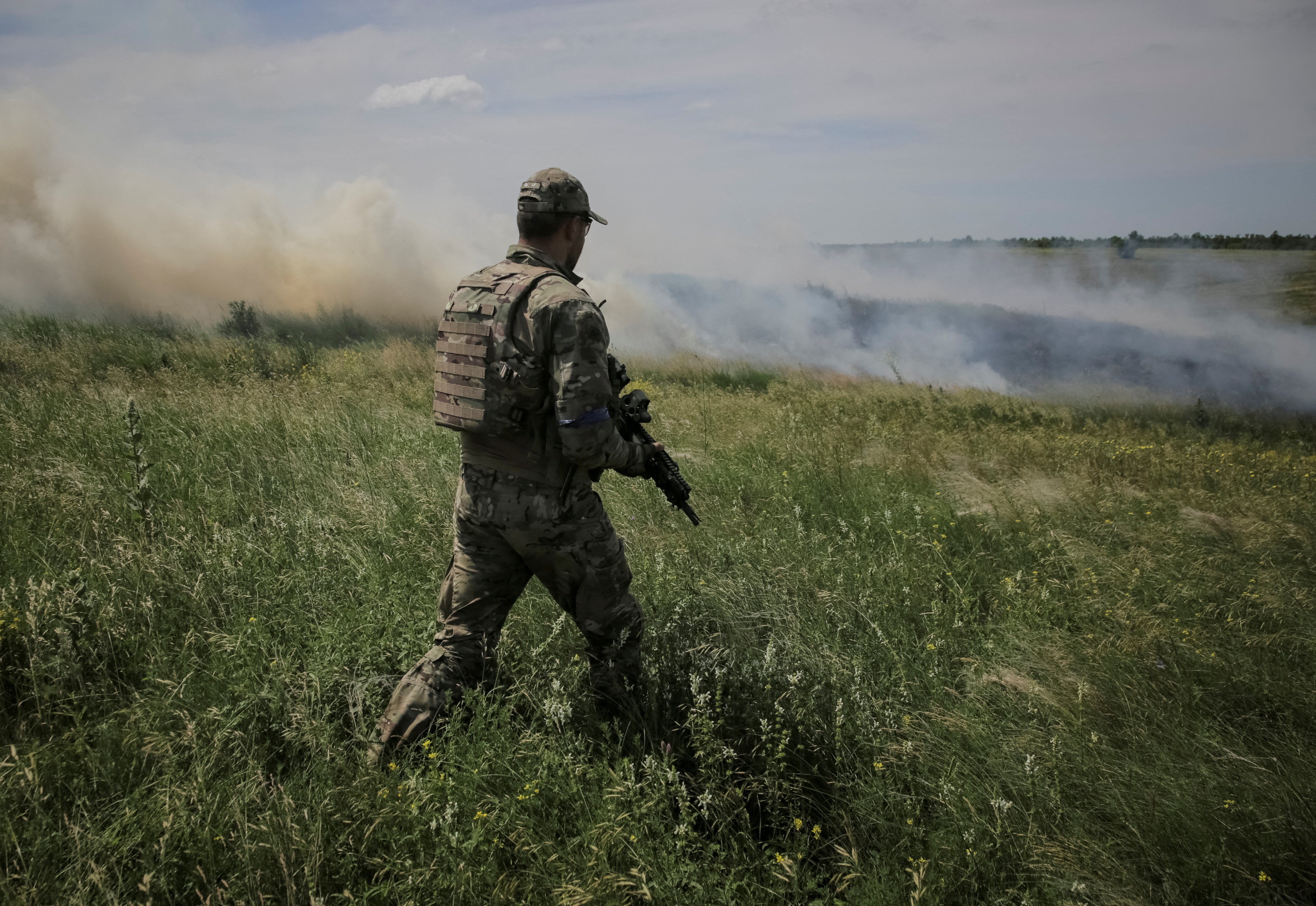 <p>A Ukrainian soldier near the newly liberated village of Neskuchne in the Donetsk region </p>