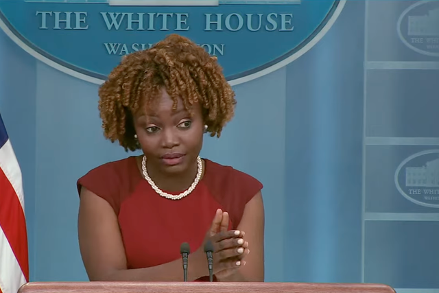 <p>Karine Jean-Pierre shuts down reporter’s questions about ‘safety’ of students around transgender kids during press briefing on 15 June.</p>