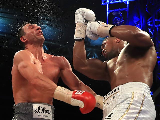 <p>Anthony Joshua en route to knocking out Wladimir Klitschko at Wembley in 2017</p>