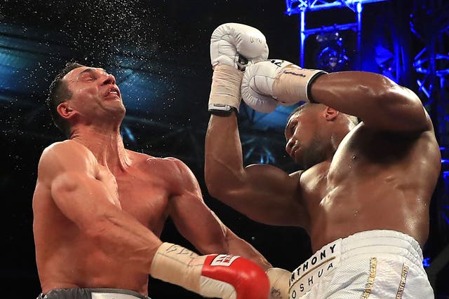 <p>Anthony Joshua en route to knocking out Wladimir Klitschko at Wembley in 2017</p>