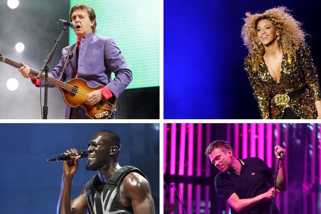 <p>Leading from the front: (clockwise, from top left) Paul McCartney, 叠别测辞苍肠é, Damon Albarn of Blur, and Stormzy, during their headline performances on the Pyramid Stage</p>