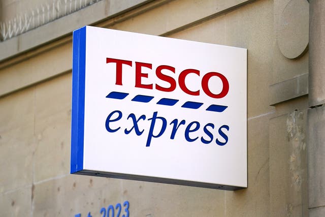 <p>A general view of a sign for a Tesco Express store in Sheffield, UK </p>
