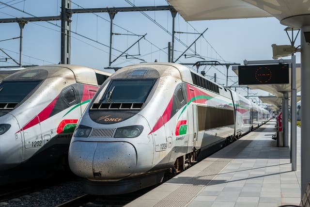 <p>Morocco’s Al Boraq high-speed trains at Tangiers railway station. Services could one day run across the strait of Gibraltar </p>