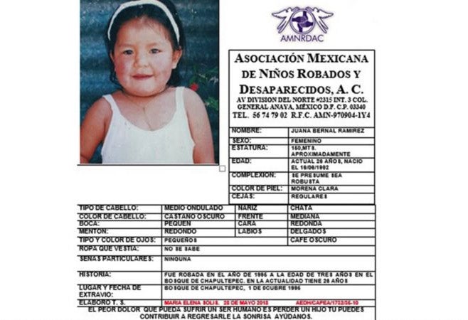 A missing persons poster with Juana’s details