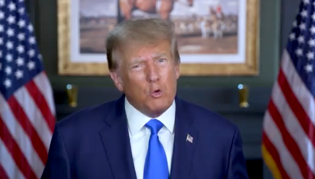 <p>Donald Trump speaking on Truth Social in a talking head-style 2024 campaign video</p>