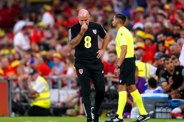 Manager Rob Page (left) was dejected during Wales Euro 2024 qualifying defeat to Armenia (Adam Davy/PA)