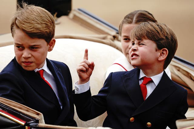 <p>Prince George, Prince Louis and Princess Charlotte during the Trooping the Colour ceremony</p>