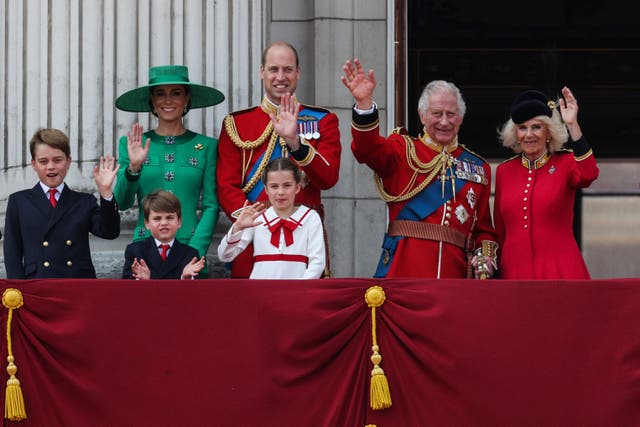 <p>Members of the Royal Family wave to crowds after Charles’ first Trooping the Colour as King </p>