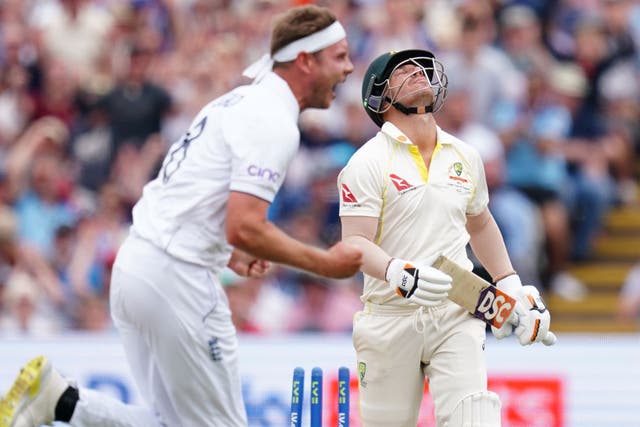 A familiar sight: Stuart Broad snared David Warner again at Edgbaston (David Davies/PA)