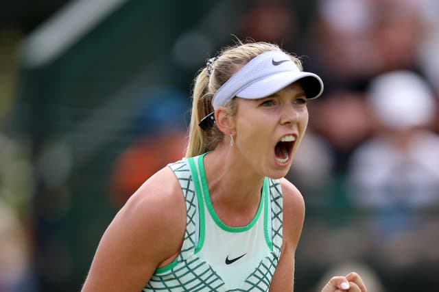 Katie Boulter celebrates during her victory over Heather Watson (Nigel French/PA)