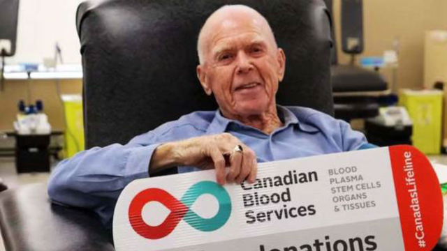 <p>90-year-old man sets all-time record with final 1,162nd blood donation</p>