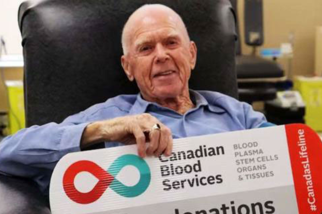 <p>90-year-old man sets all-time record with final 1,162nd blood donation</p>