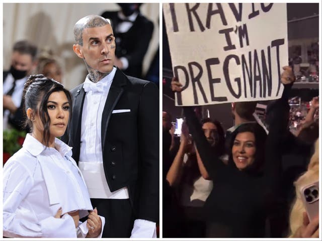 <p>Kourtney Kardashian revealed she and Travis Barker are expecting their first child together on 16 June </p>