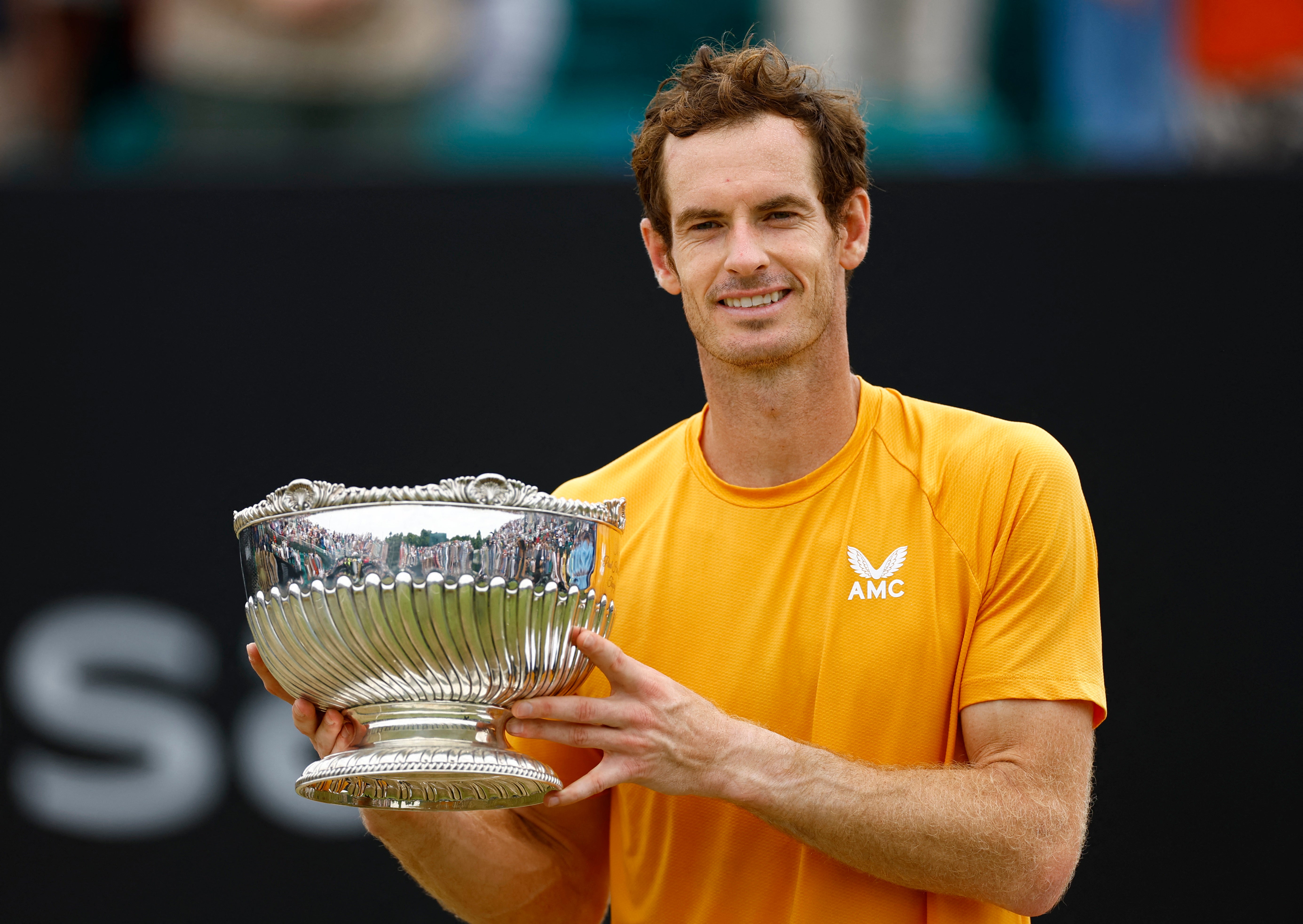 Andy Murray celebrates with the Nottingham Open trophy