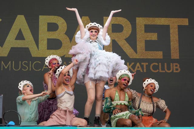 Maude Apatow and the cast of Cabaret on stage during West End Live (Jeff Moore/PA)