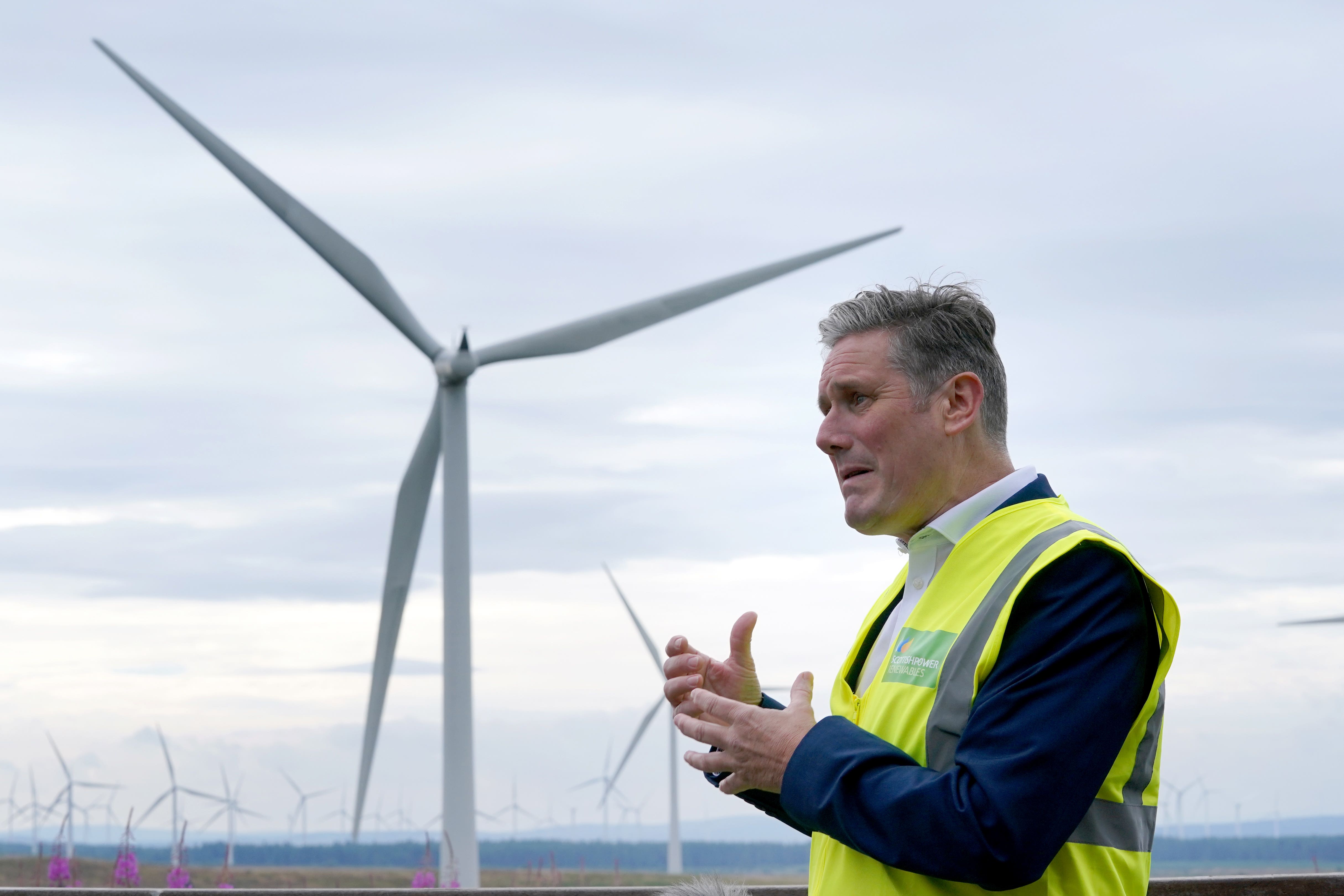 The Labour leader during a visit to Whitelees wind farm in Scotland