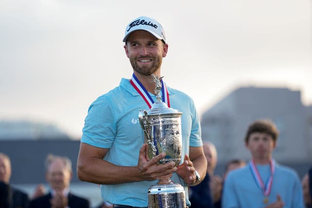 Wyndham Clark holds the US Open trophy after his victory at Los Angeles Country Club (George Walker IV/AP)