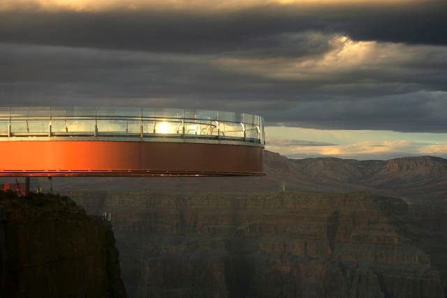 <p>Skywalk has been billed as the first-ever cantilever-shaped glass walkway extending 70 feet from the western Grand Canyon’s rim more than 4,000 feet above the Colorado River</p>