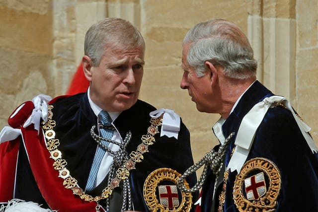<p>Prince Andrew, Duke of York and Prince Charles, Prince of Wales attend the Order of the Garter Service at St George's Chapel in Windsor Castle on June 15, 2015</p>