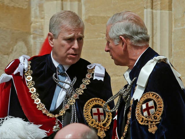<p>Prince Andrew, Duke of York and Prince Charles, Prince of Wales attend the Order of the Garter Service at St George's Chapel in Windsor Castle on June 15, 2015</p>