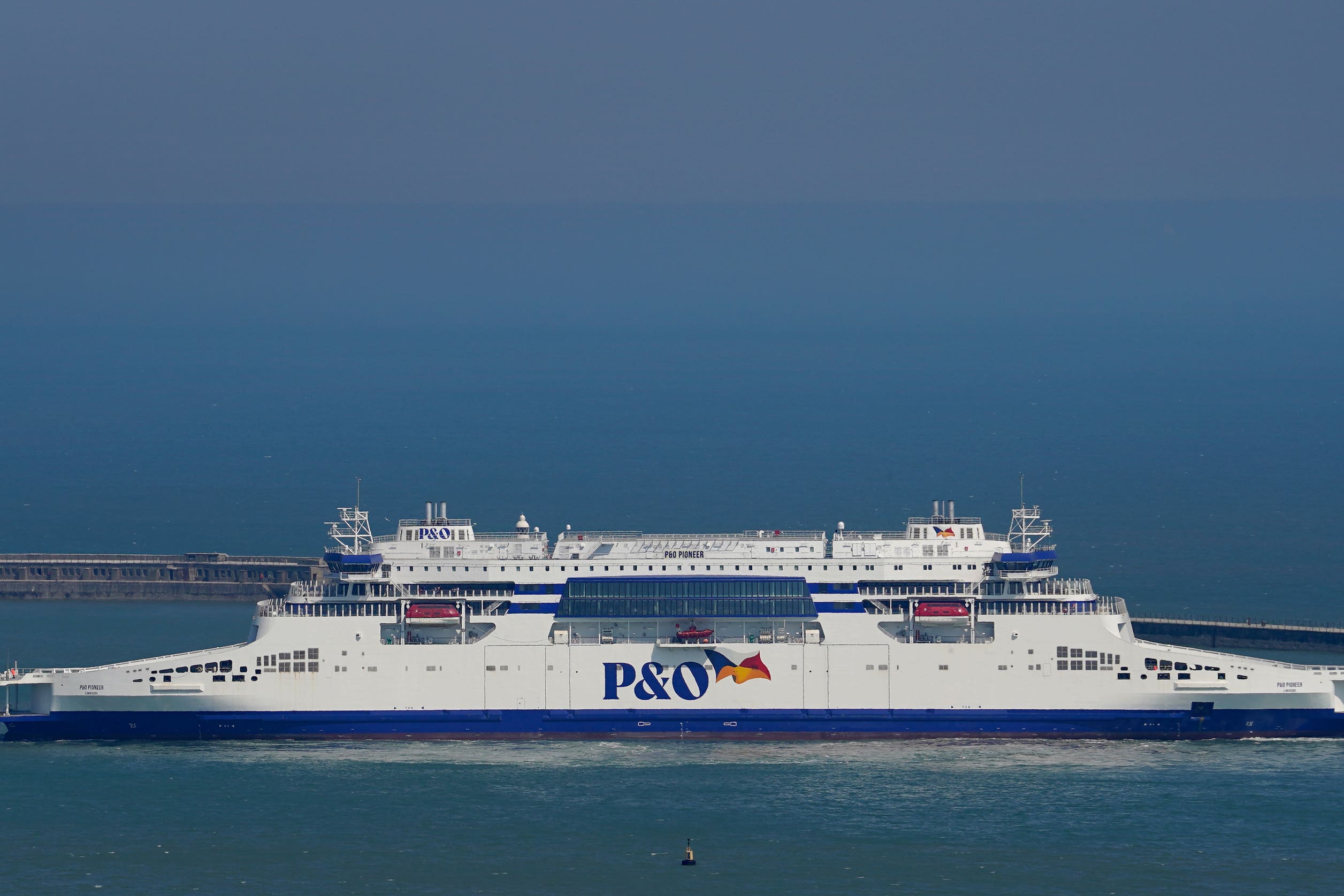 The P&O Pioneer ferry arriving at the Port of Dover in Kent following sea trials in the Channel (Gareth Fuller/PA)