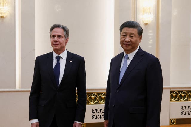 <p>Antony Blinken, left, meets with Xi Jinping</p>