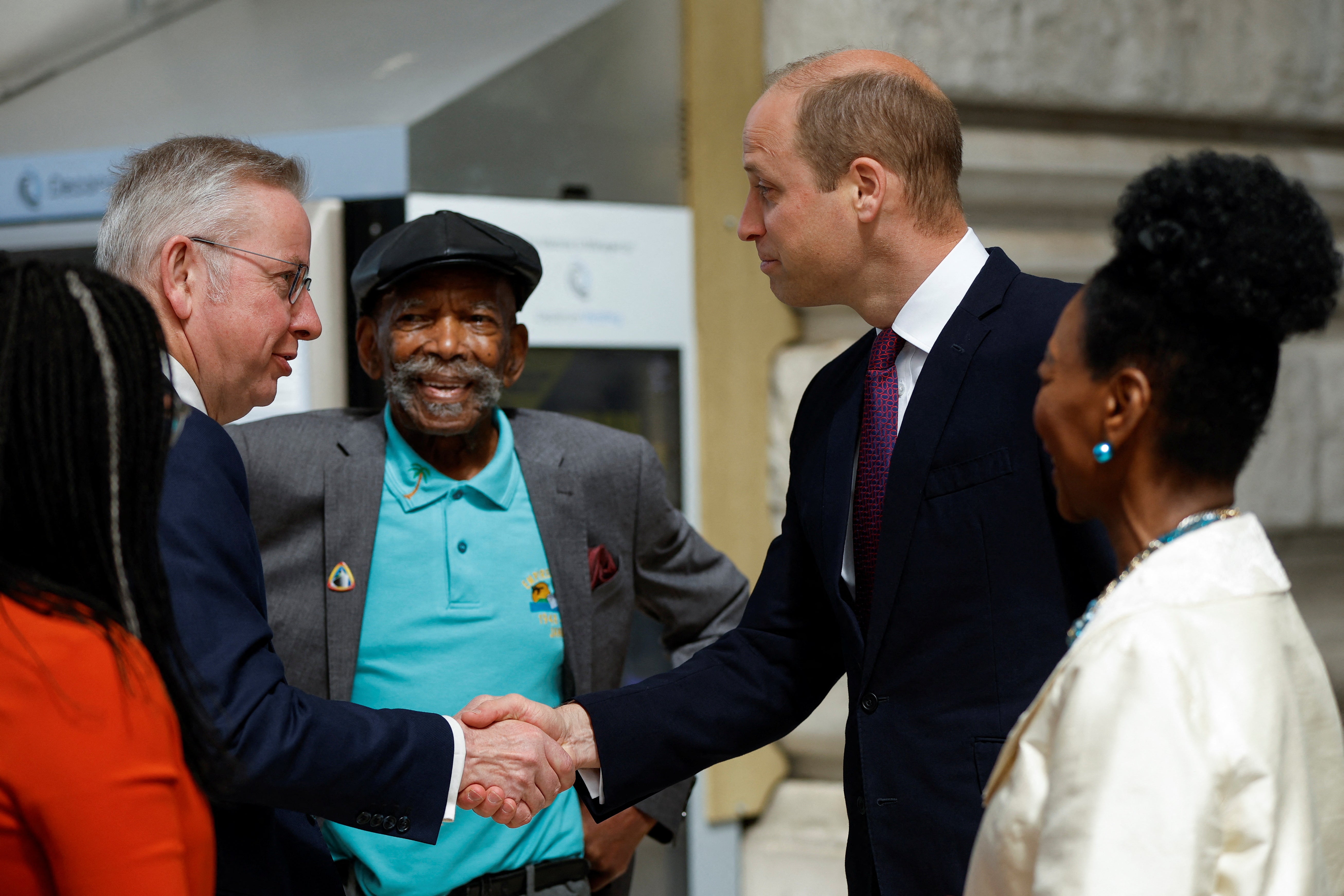 Former communties secretary Michael Gove, Alford Gardner, Prince William and Floella Benjamin at the National Windrush Monument unveiling in 2022 at Waterloo Station