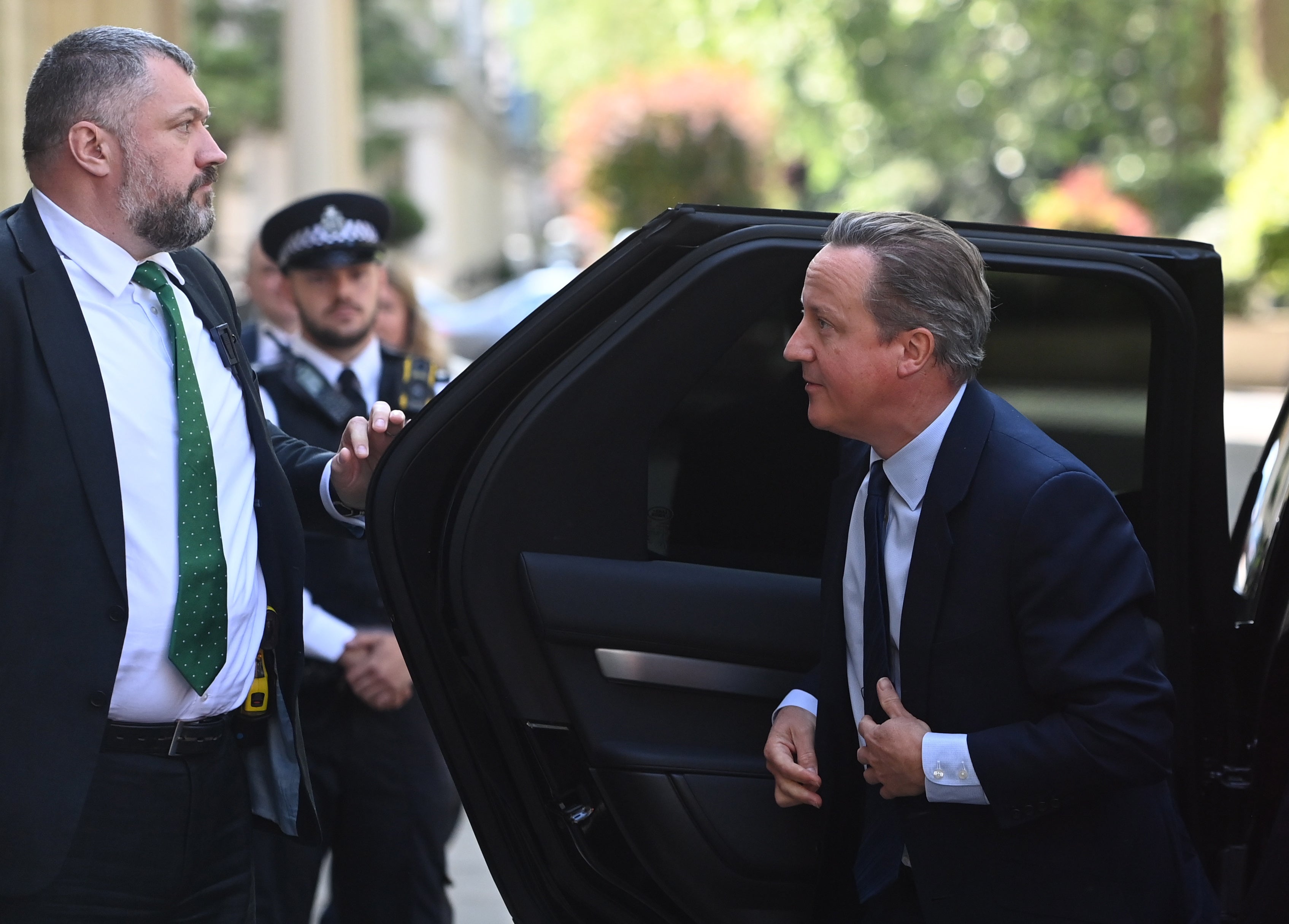 Former prime minister David Cameron arrives at the Covid-19 Inquiry hearing center in London